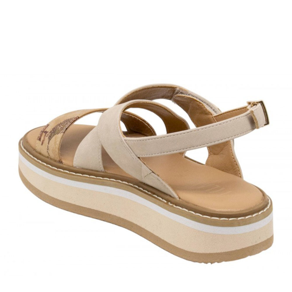 Sandali Platform 1A Classe Alviero Martini in Eco Nappa Scamosciata Sabbia e Geo Beige 2461