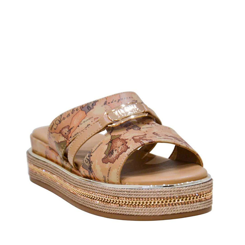 Ciabatte Platform 1A Classe Alviero Martini in Eco Nappa stampa Geo Beige e Cammello 2485