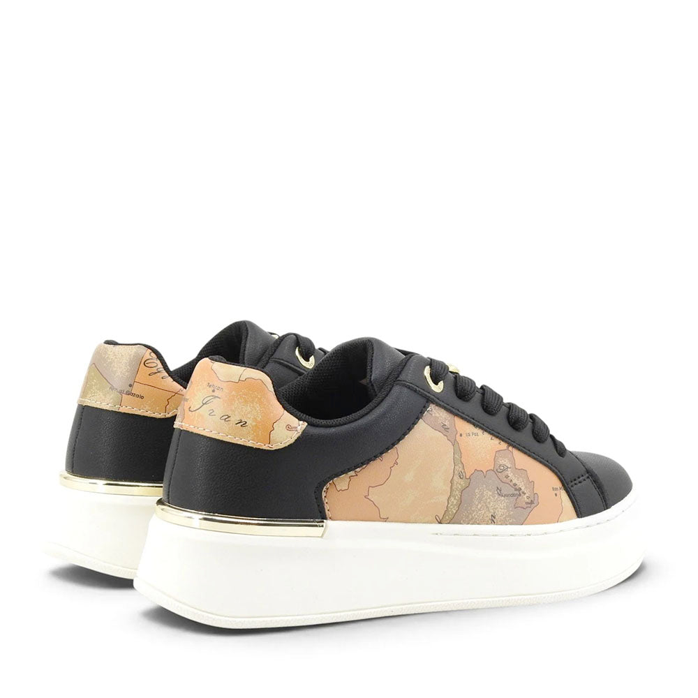 Sneakers Platform 1A Classe Alviero Martini in Eco Nappa Nera con Dettagli Geo Classic 2536