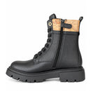 Black Faux Nappa Combat Boots with Beige Geo Inserts 1A Classe ALVIERO MARTINI 2569