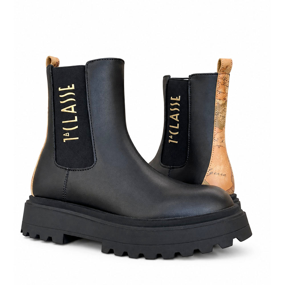 Stivaletti Beatles 1A Classe Alviero Martini in Eco Nappa Nera con Maxi Logo 2579