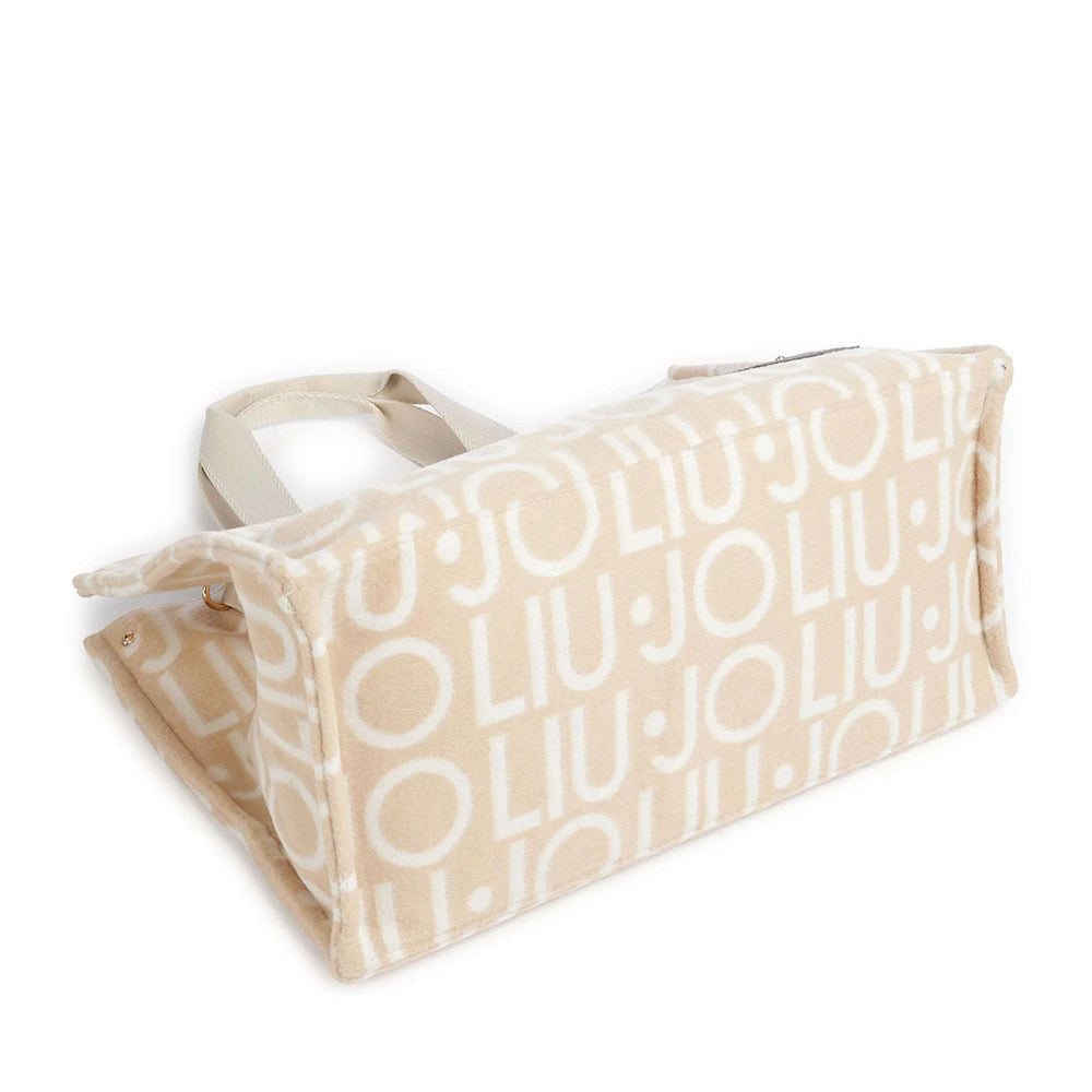 Tote Bag Donna LIU JO in Tessuto Jacquard Beige con Logo All Over