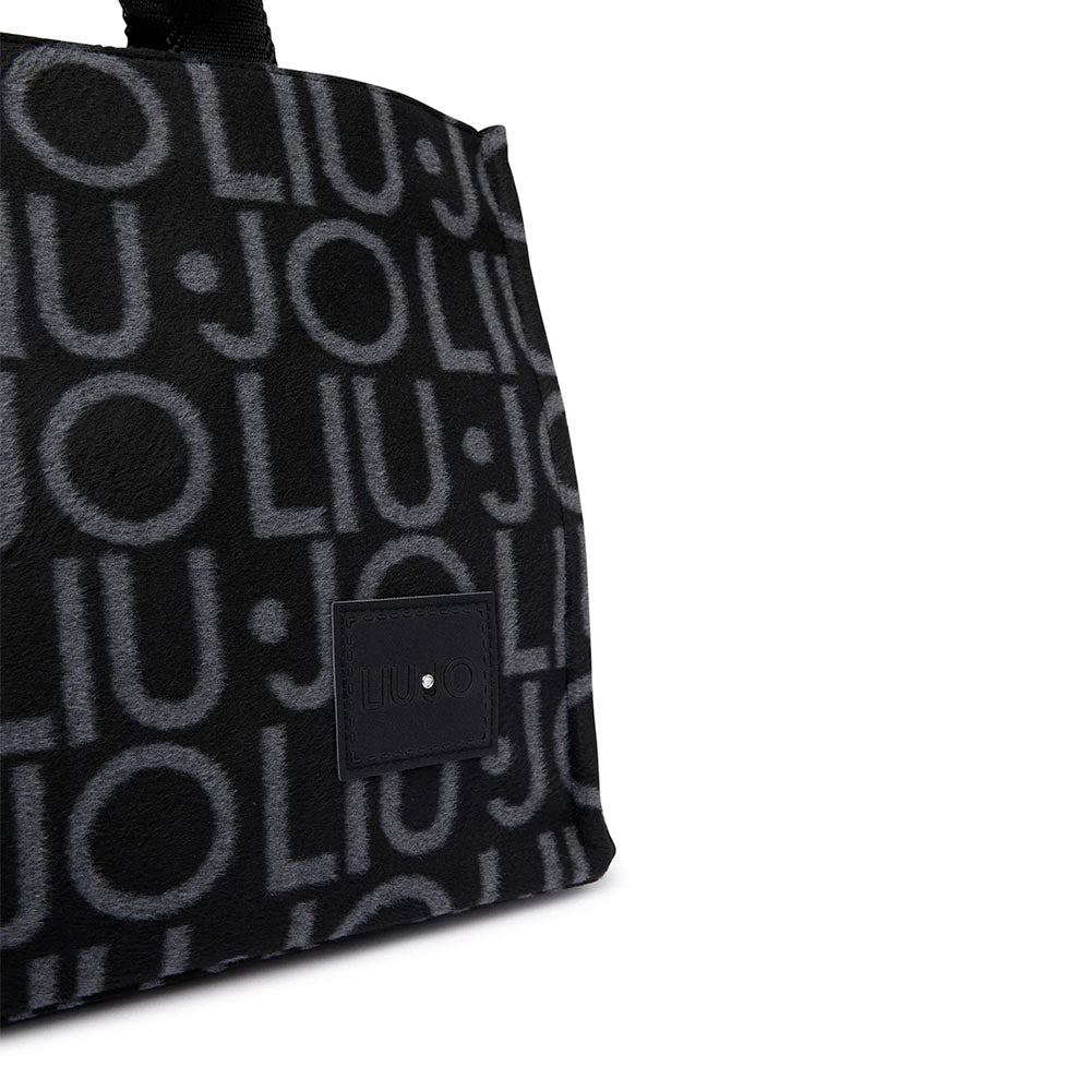 Tote Bag Donna LIU JO in Tessuto Jacquard Nero con Logo All Over