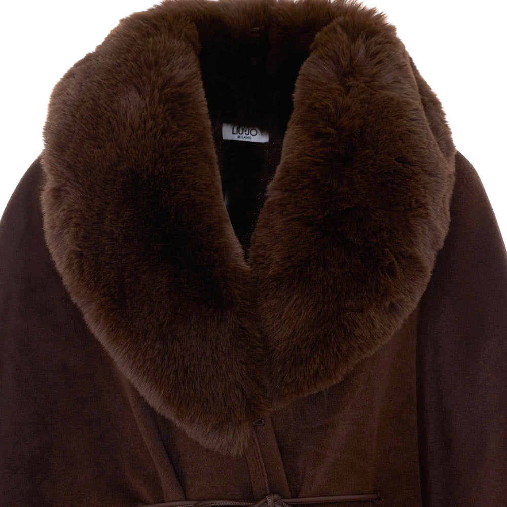 Cappa Donna LIU JO in Montone Sintetico Testa di Moro con Collo in Fake Fur