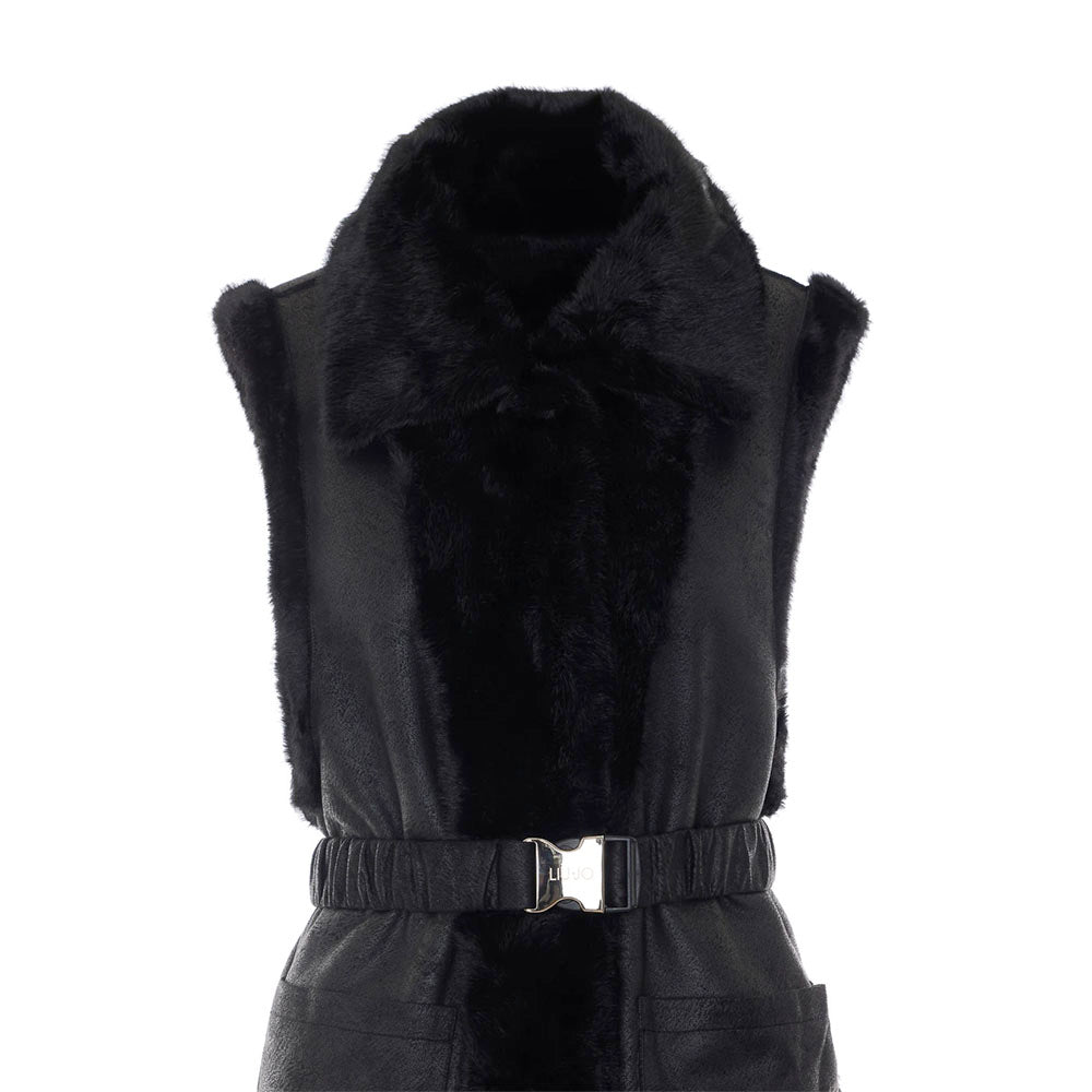 Gilet Lungo Donna LIU JO in Montone Sintetico Nero