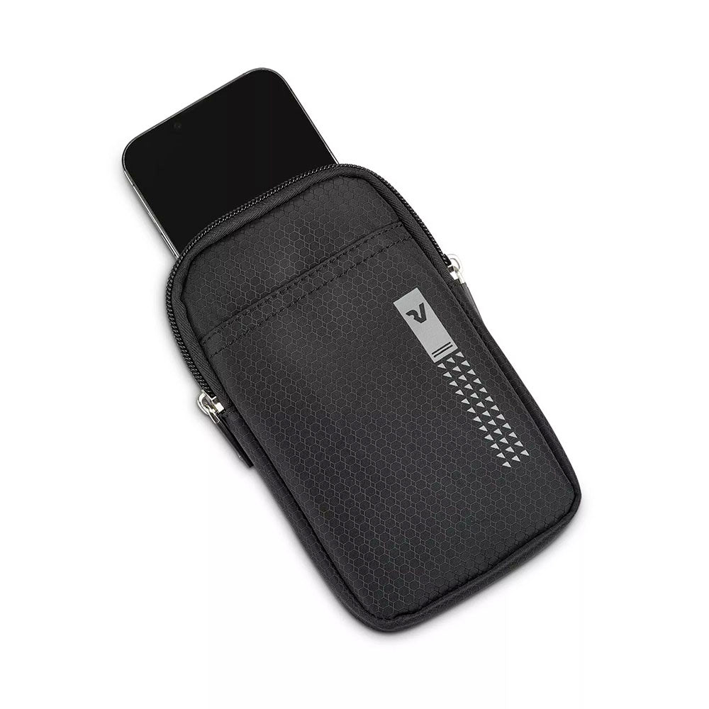 Borsello Porta Telefono RONCATO linea Lite Soft in Tessuto Nero Fumo