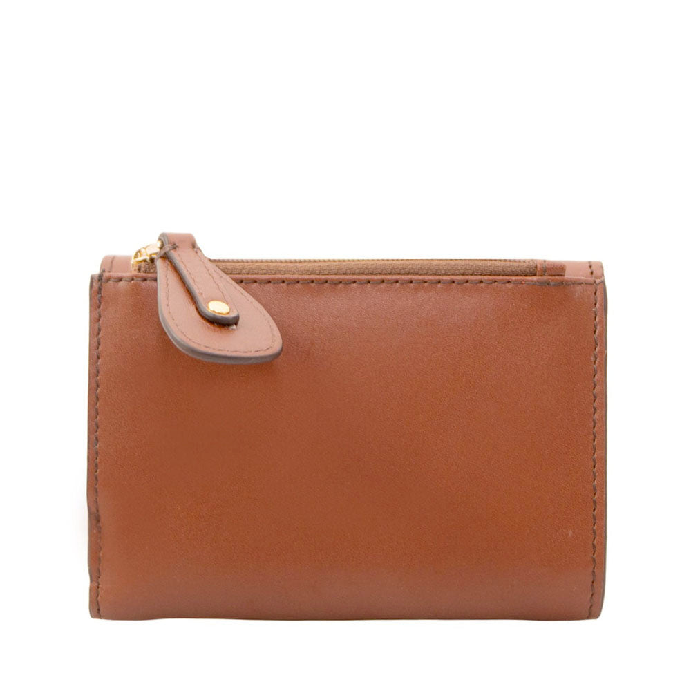 Women's Medium Brown Leather Wallet with Snap Button THE BRIDGE Cecilia