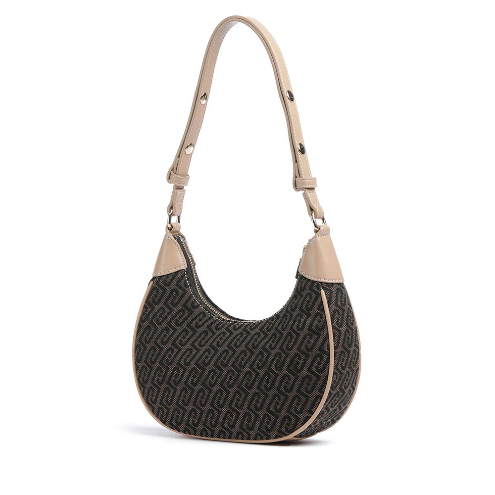 Hobo Bag Donna Small LIU JO in Tessuto Jacquard Testa di Moro con Logo All Over