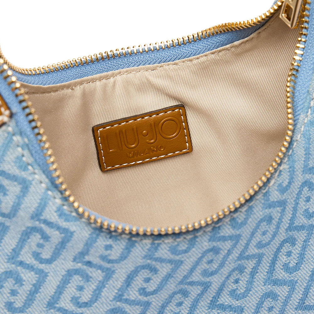 Kleine Damen-Beuteltasche LIU JO aus Jacquard-Stoff mit Monogramm-Logo in Dusty Blue