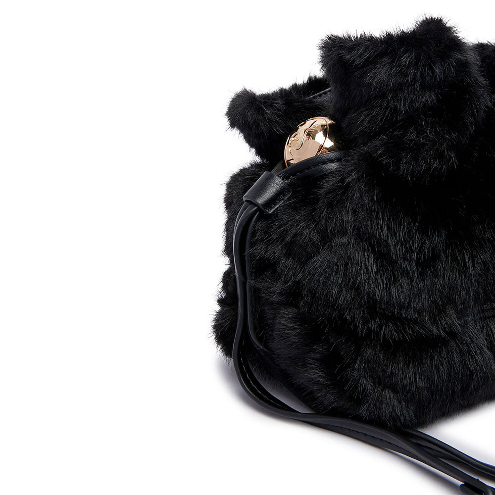 Borsa Donna a Spalla Small LIU JO linea Riccy in Faux Fur Nero