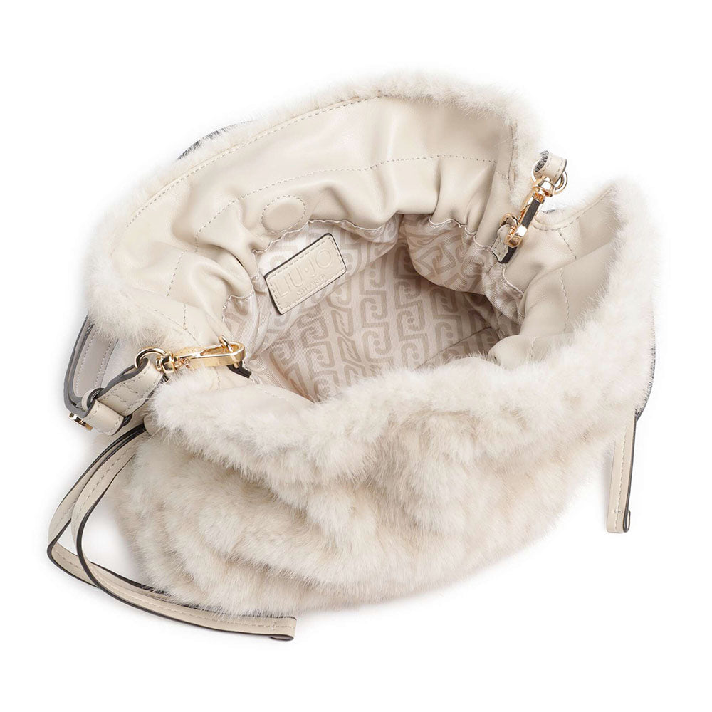 Borsa Donna a Spalla Small LIU JO linea Riccy in Faux Fur color Crema