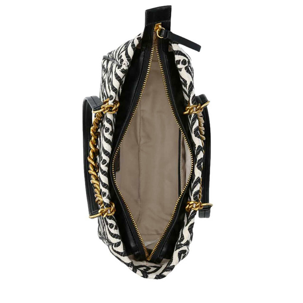 Shopping Bag Media Donna LIU JO in Tessuto Jacquard Bianco e Nero con Logo Monogram