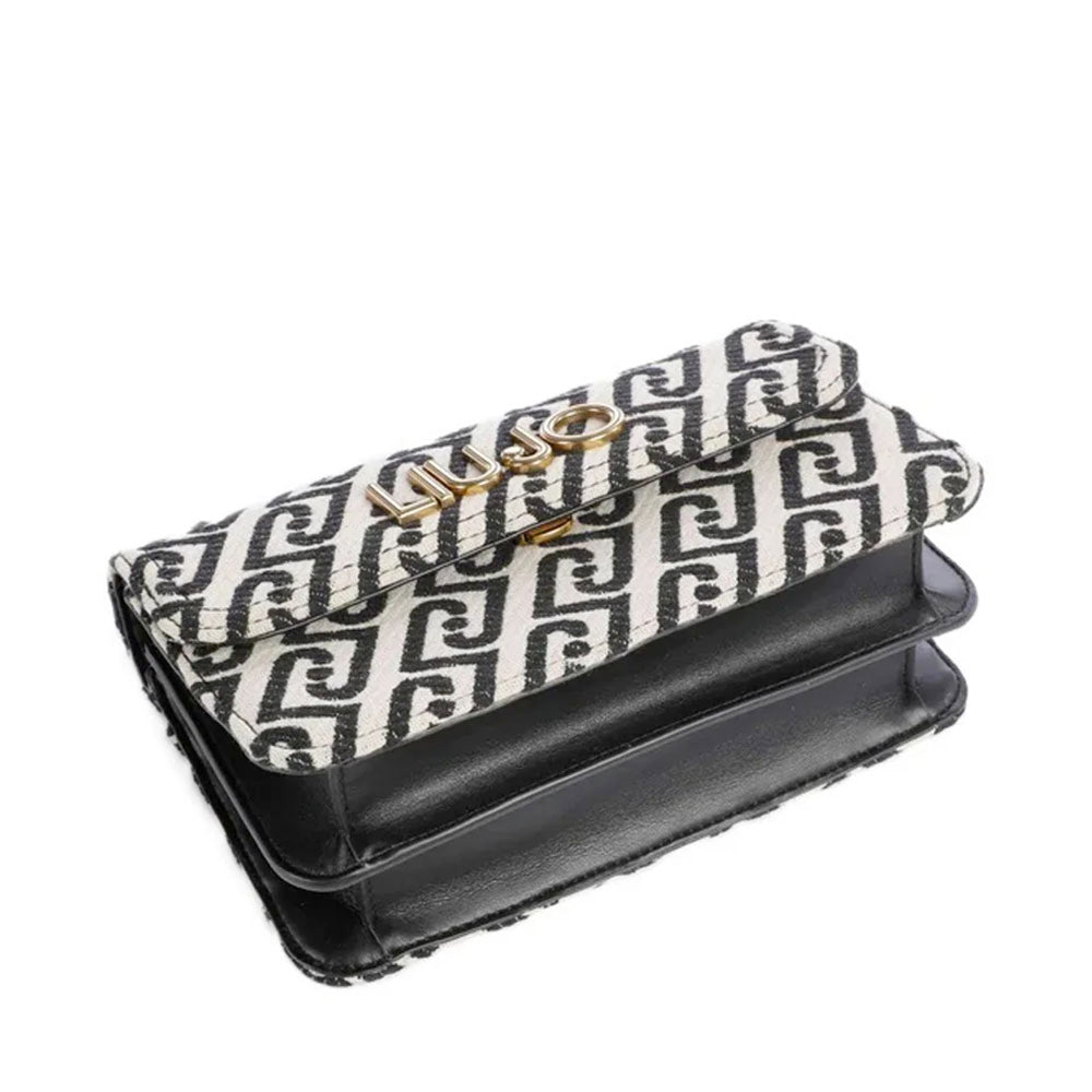 Borsa Donna a Tracolla LIU JO in Tessuto Jacquard Bianco e Nero con Logo Monogram
