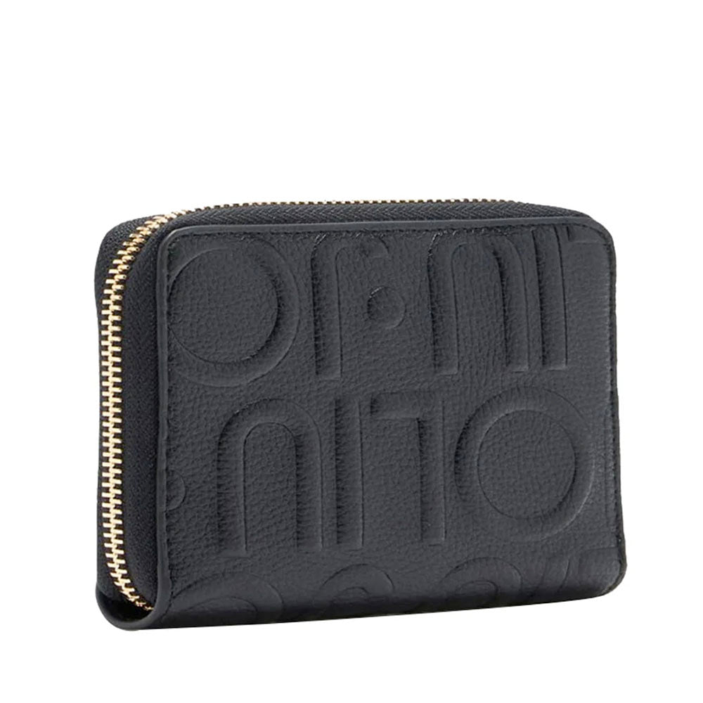 Portafoglio Donna Piccolo Zip Around LIU JO effetto Bottalato con Logo in Rilievo Nero