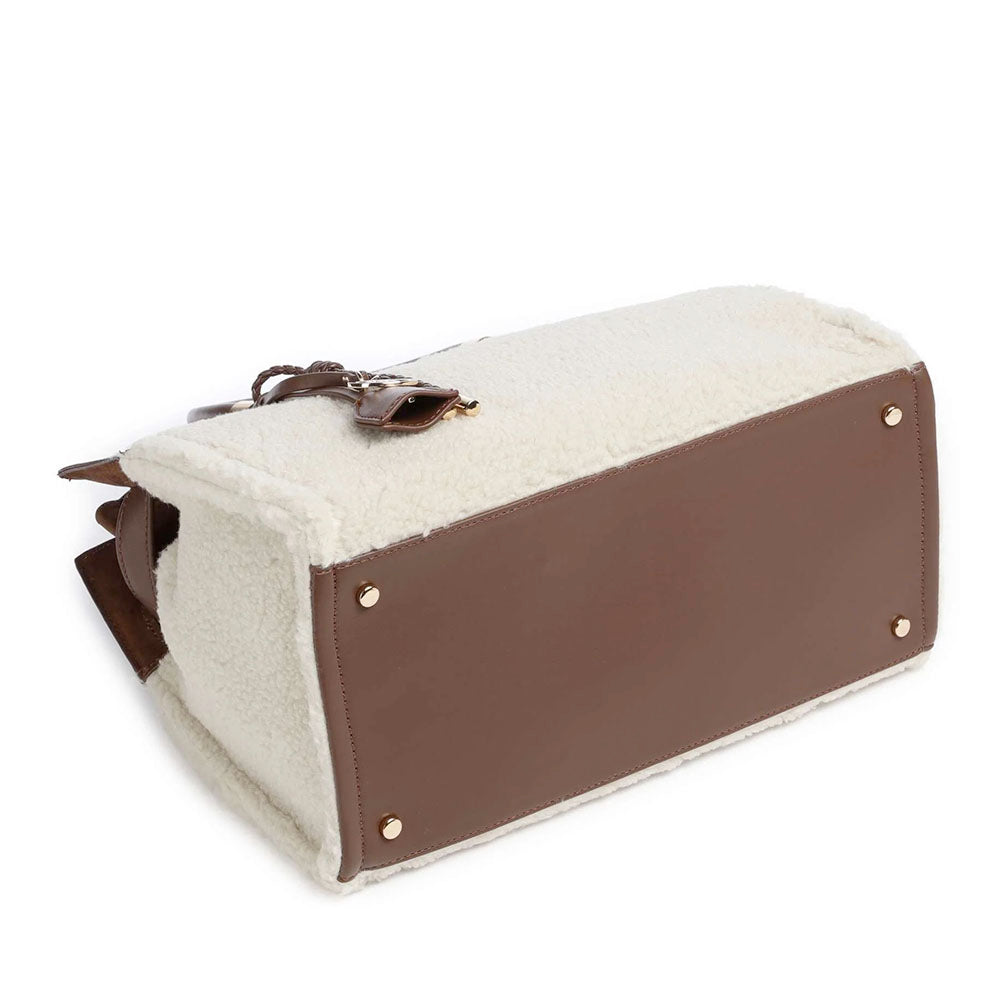 Borsa Donna a Mano Media LIU JO in Tessuto Teddy color Crema e Inserto effetto Suede