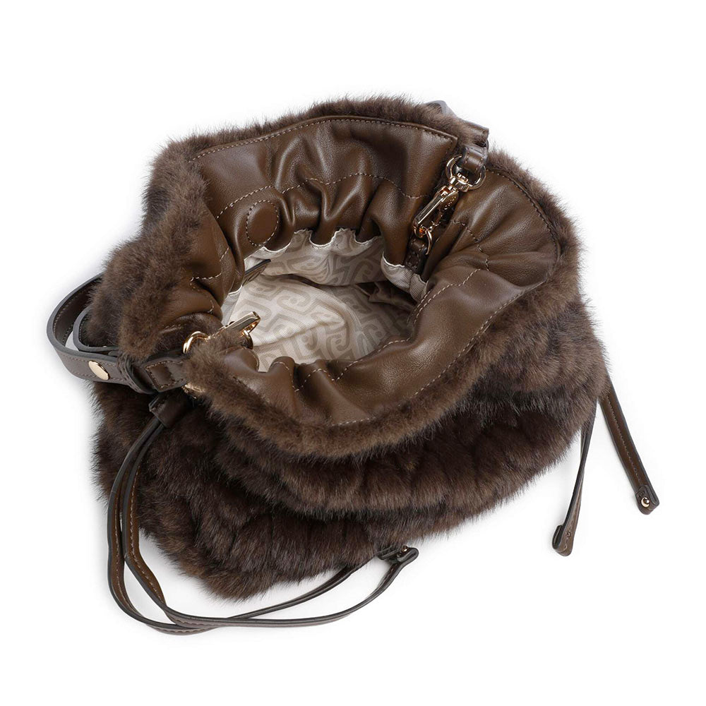 Borsa Donna a Spalla Small LIU JO linea Riccy in Faux Fur Marrone Scuro