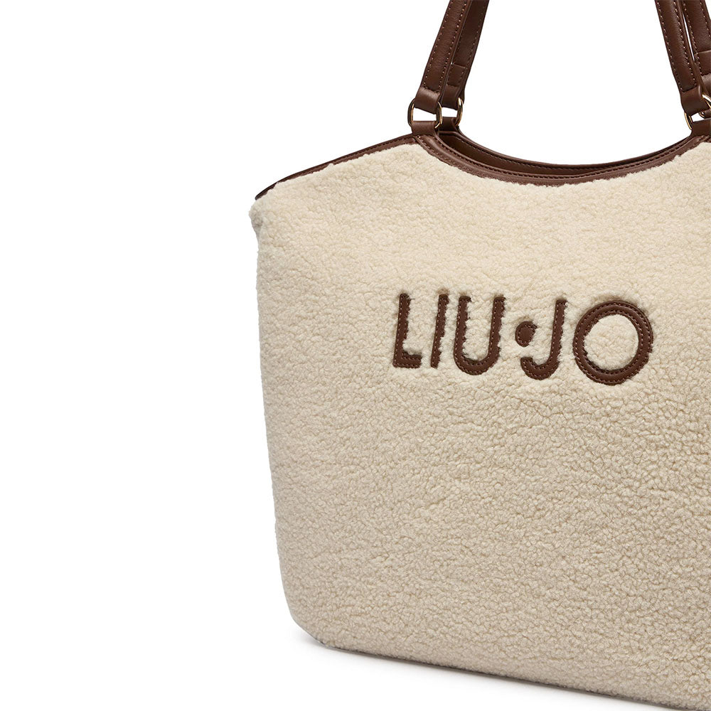 Maxi Tote Bag Donna LIU JO in Tessuto effetto Teddy color Crema