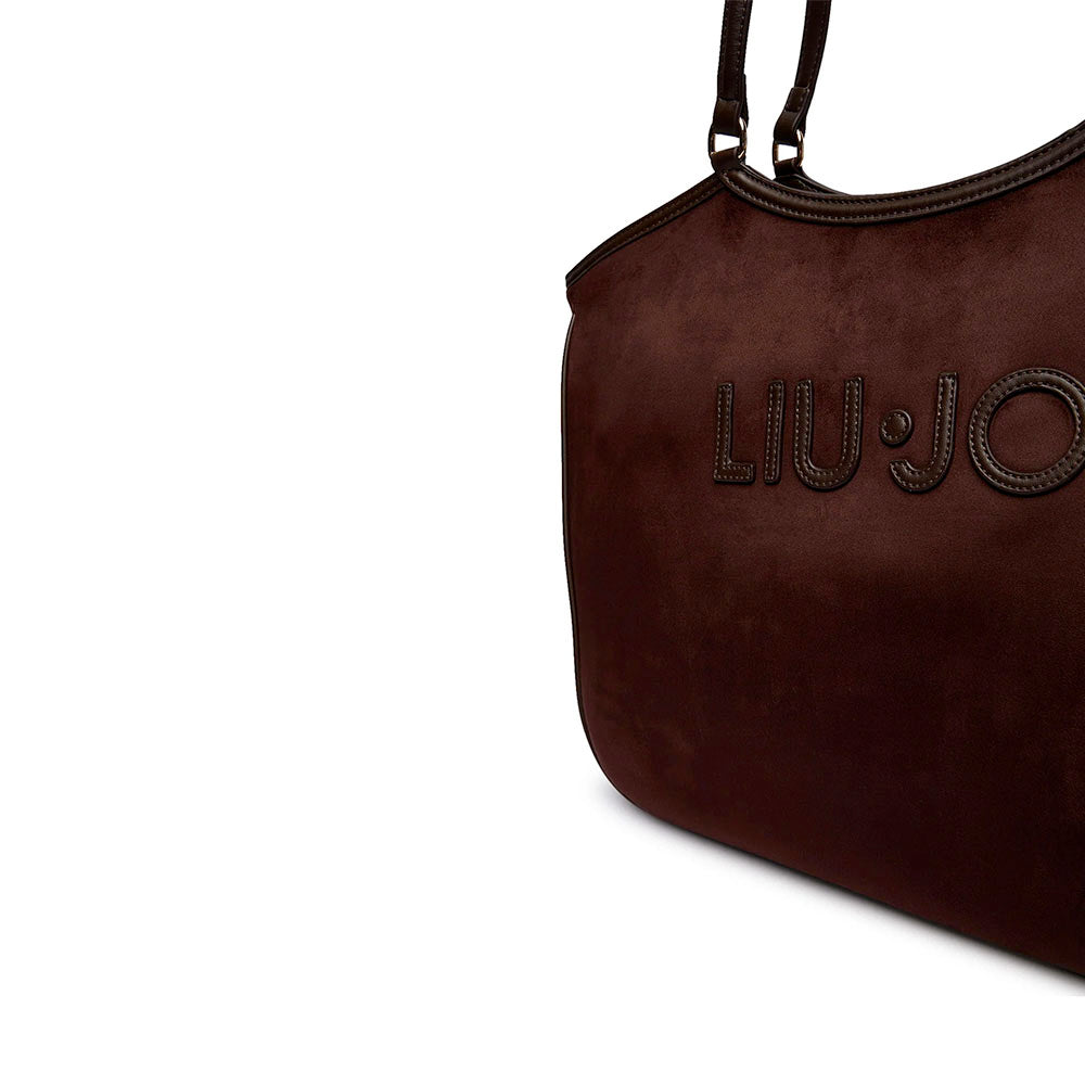 Maxi Tote Bag Donna LIU JO in Microfibra effetto Camoscio Marrone Scuro