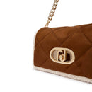 Borsa Donna a Spalla LIU JO linea La Puffy Media in Tessuto effetto Camoscio Marrone e inserti Teddy color Crema