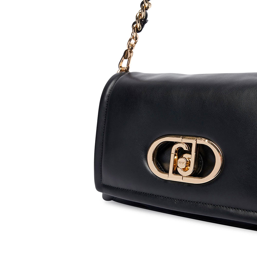 Borsa Donna a Spalla LIU JO linea La Puffy Media in Eco Nappa Nera con Inserti Trapuntati