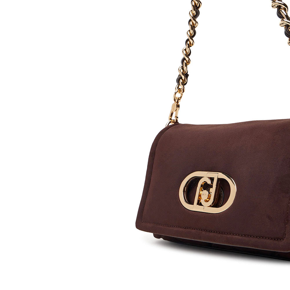 Borsa Donna a Spalla LIU JO linea La Puffy Media in Microfibra effetto Camoscio con inserti Trapuntati Marrone Scuro