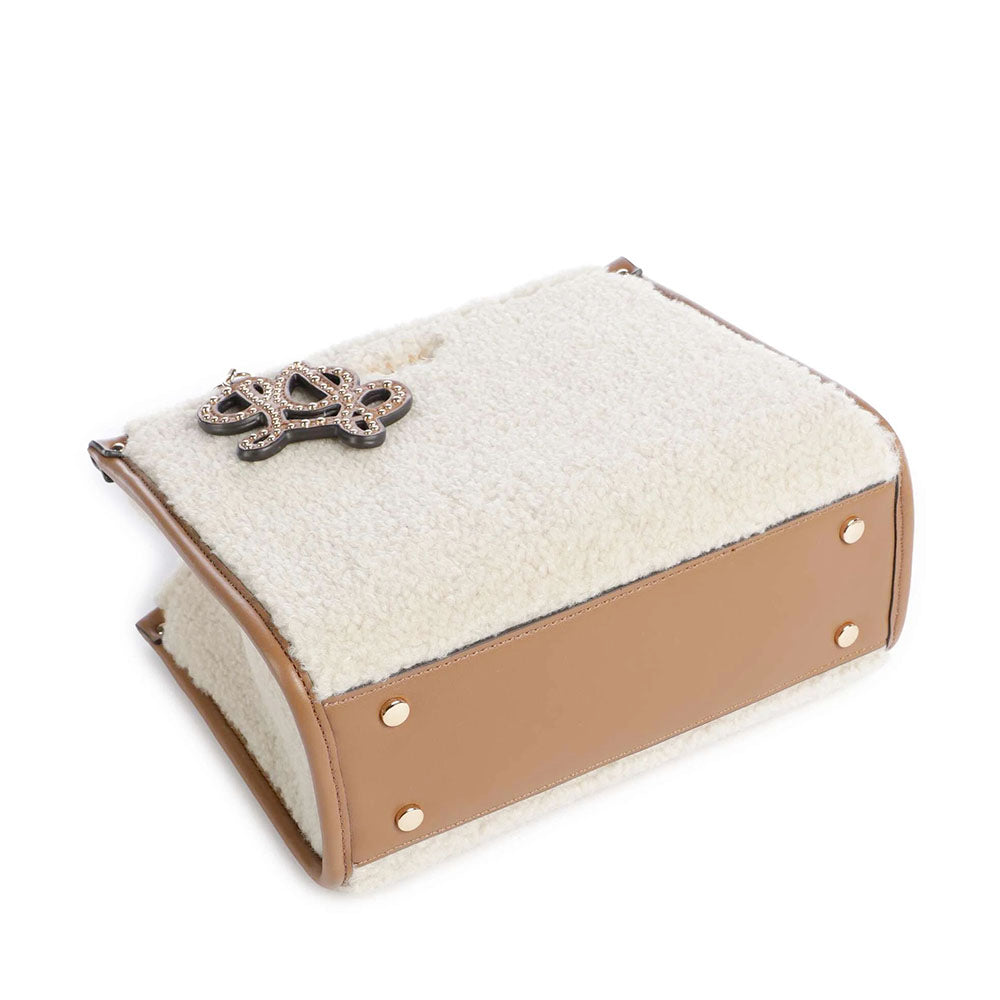 Borsa Donna a Mano Small LIU JO in Tessuto effetto Teddy color Crema