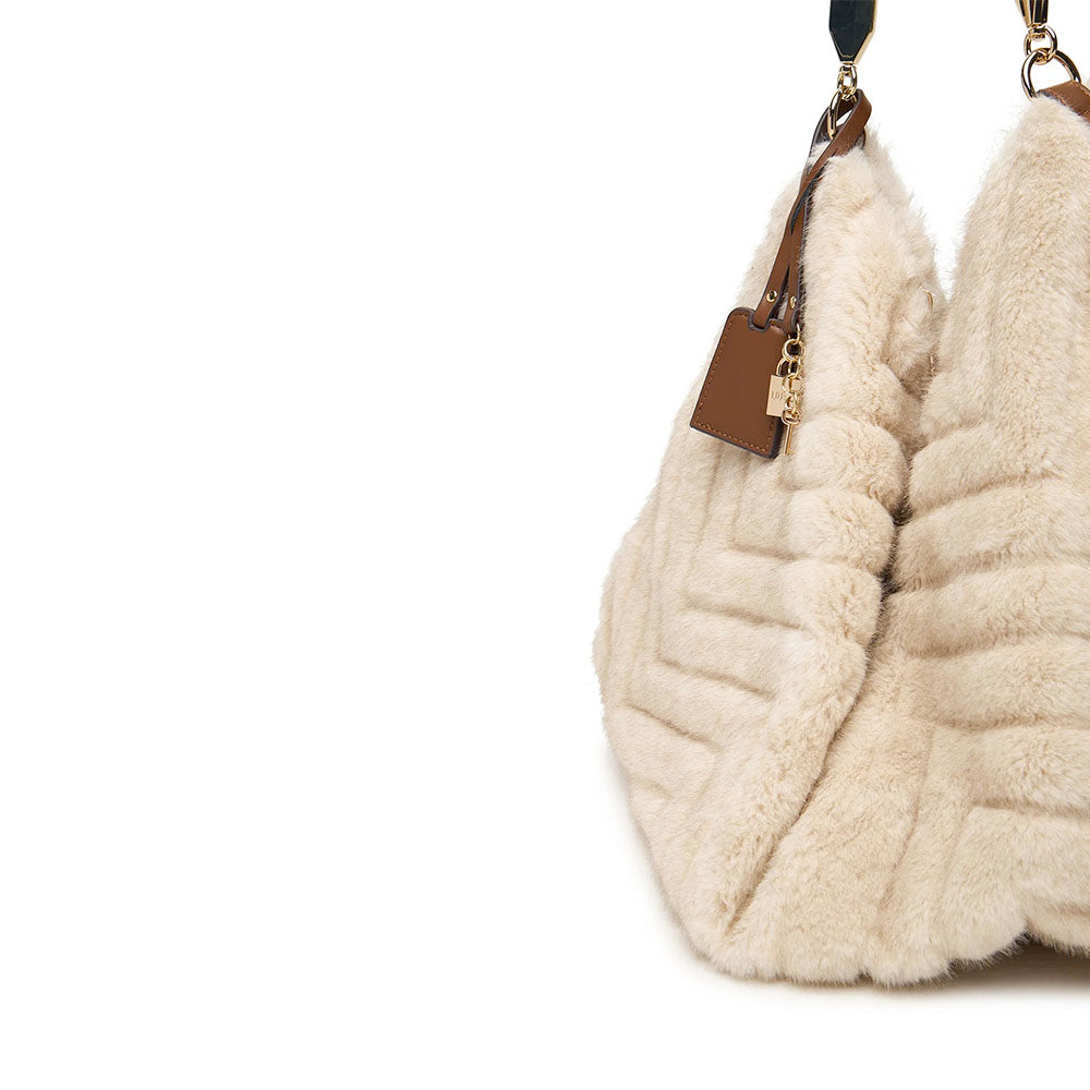 Maxi Borsa Donna a Spalla LIU JO in Pelliccia Sintetica Trapuntata color Crema