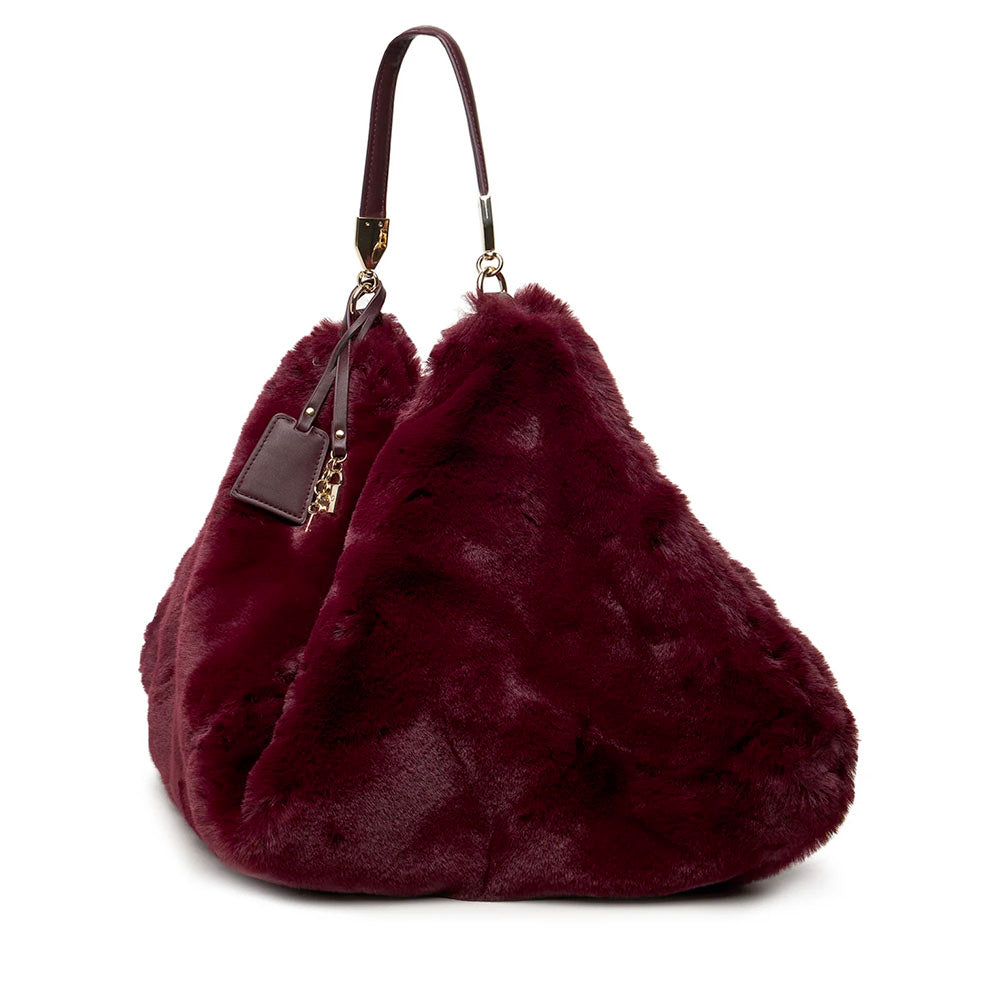 Maxi Borsa Donna a Spalla LIU JO in Pelliccia Sintetica Bordeaux