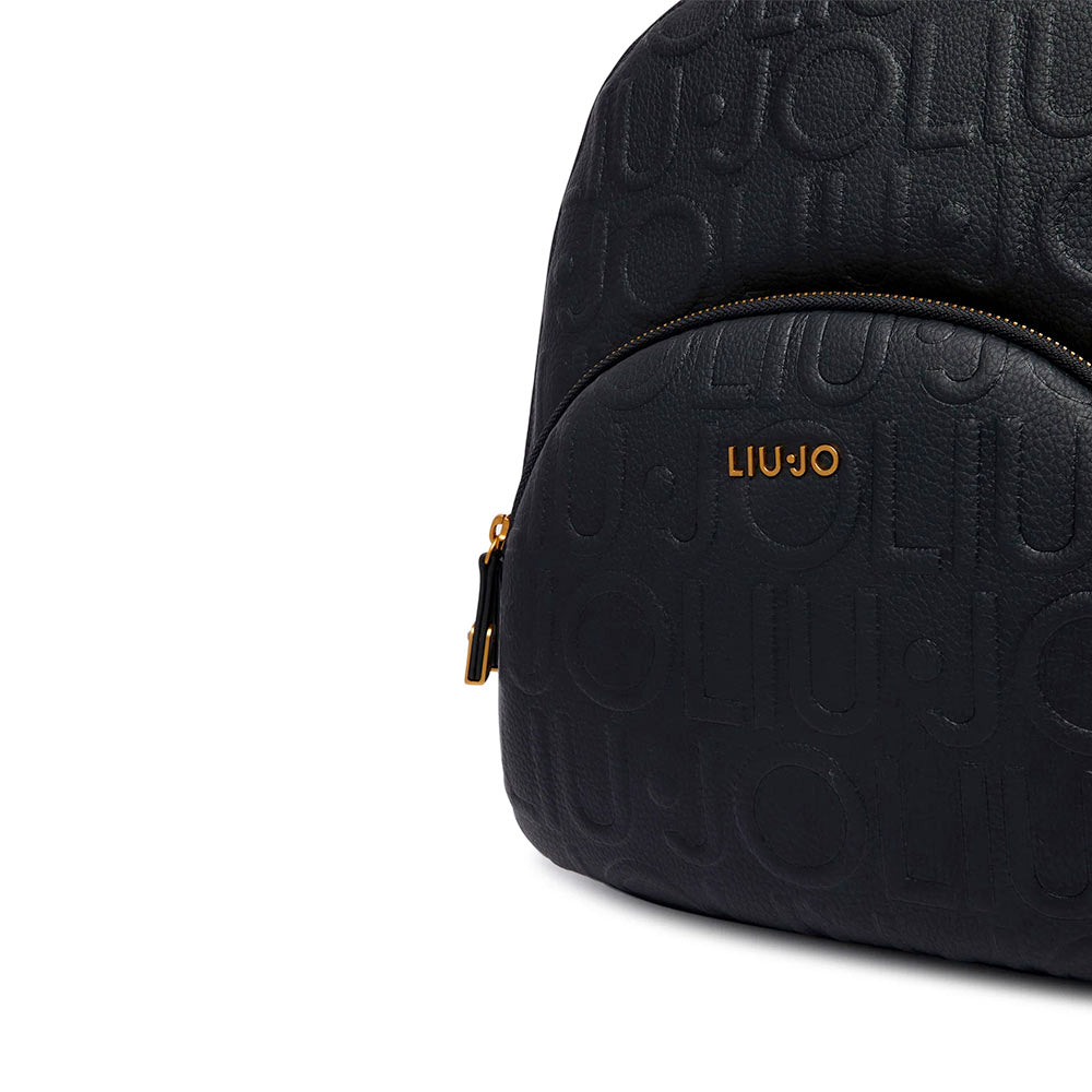 LIU JO Damenrucksack aus schwarzem Kunstleder mit geprägtem Logo