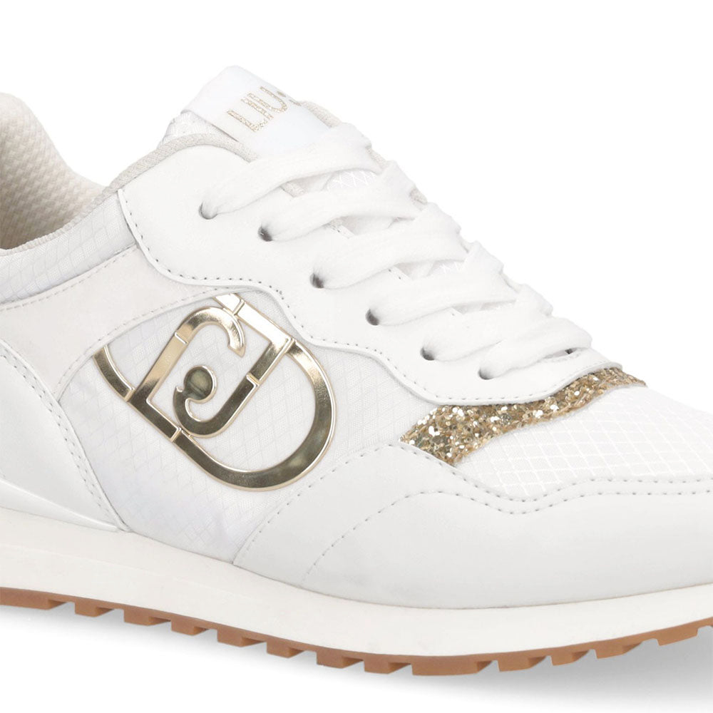 Sneakers Running LIU JO Maxi Wonder Low 02 Bis in Nylon Bianco con Inserti Glitter