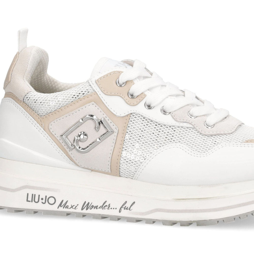 Sneakers Platform Donna LIU JO Maxi Wonder 01 in Pelle e Mesh Bianco con Paillettes