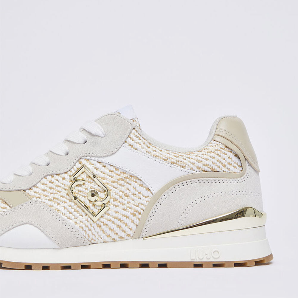 Sneakers Running LIU JO Maxi Wonder Low 02 in Suede Rafia e Pelle White Rope