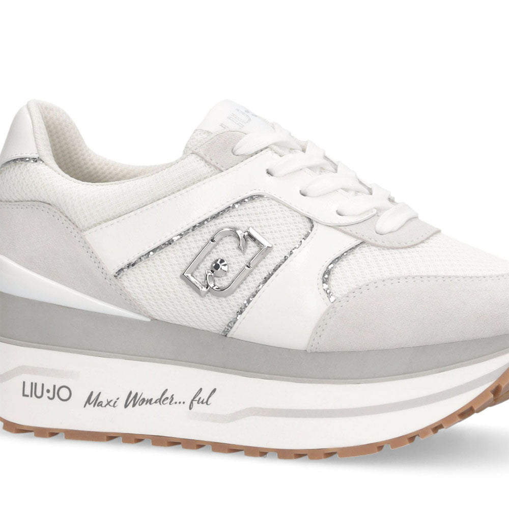 Sneakers Super Platform Donna LIU JO Maxi Wonder Plus 02 in Suede e Mesh Bianco