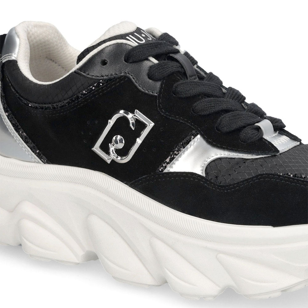 Sneakers Chuncky Donna LIU JO Steffy 01 in Suede e Nylon Nero con Inserti Metallizzati