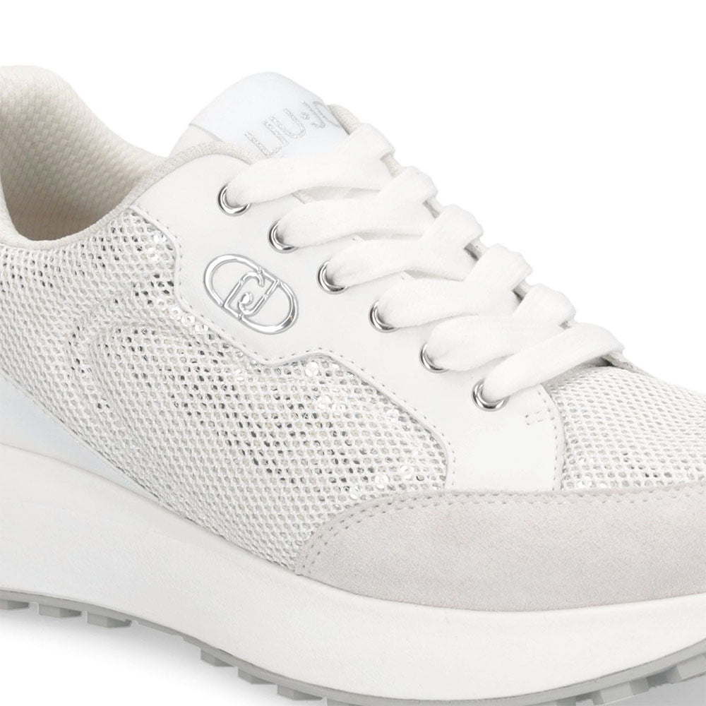 Sneakers Donna LIU JO Lolo 20 in Mesh Suede e Paillettes Bianco