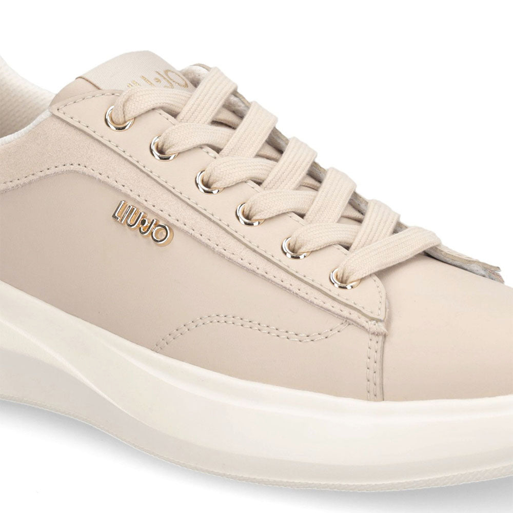 Sneakers Donna LIU JO Casper 01 in Pelle Beige con Inserto Laminato Oro