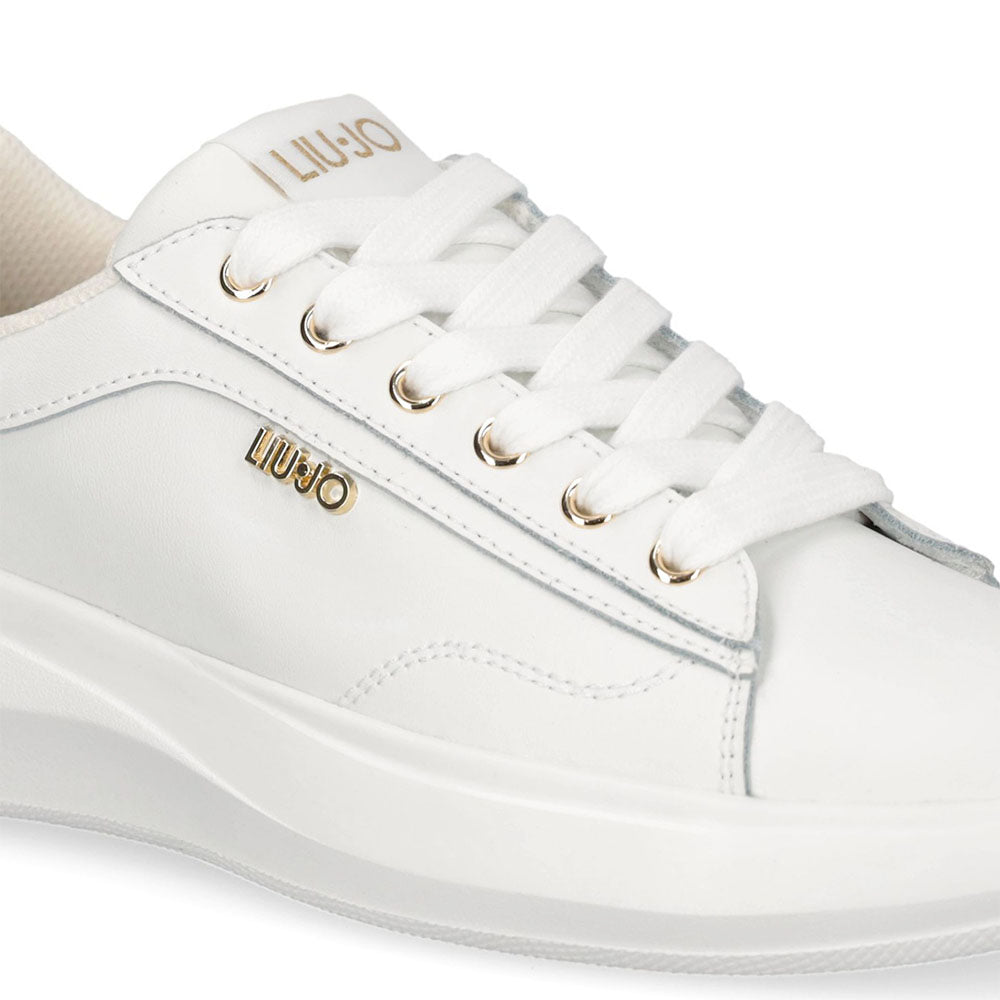 Sneakers Donna LIU JO Casper 01 in Pelle Bianca con Inserto Laminato Oro