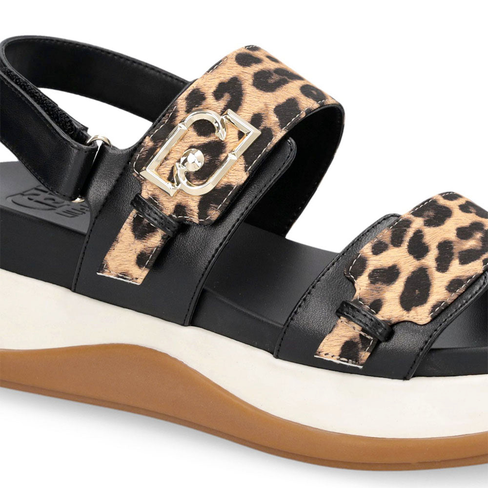 Sandali Platform Donna LIU JO Fiona 02 Neri con Inserti stampa Animalier