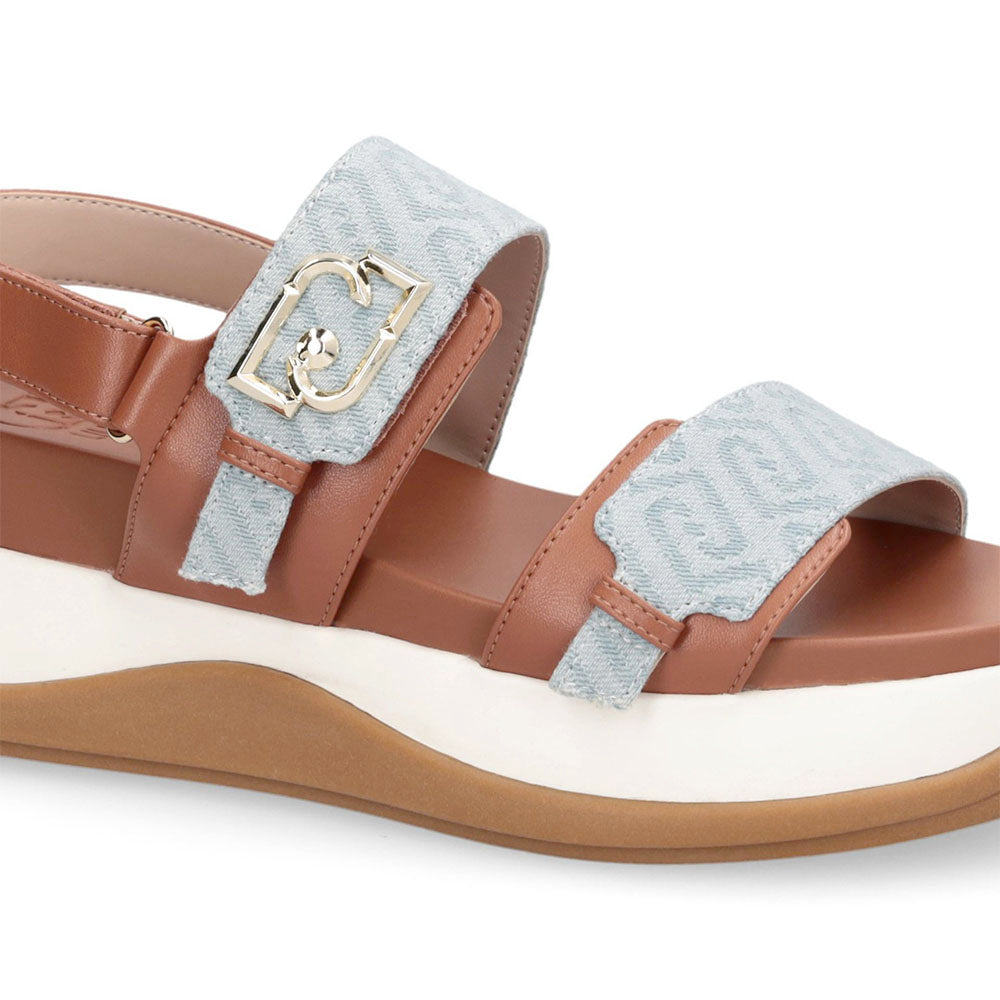 Sandali Platform Donna LIU JO Fiona 02 color Cuoio con Inserti Denim stampa Monogram