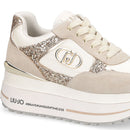 Sneakers Super Platform Donna LIU JO Maxi Wonder Plus 01 in Suede Nylon e Glitter Rope Milk