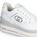 Sneakers Super Platform Donna LIU JO Maxi Wonder Plus 01 in Pelle Bianca e Inserti stampa Monogram