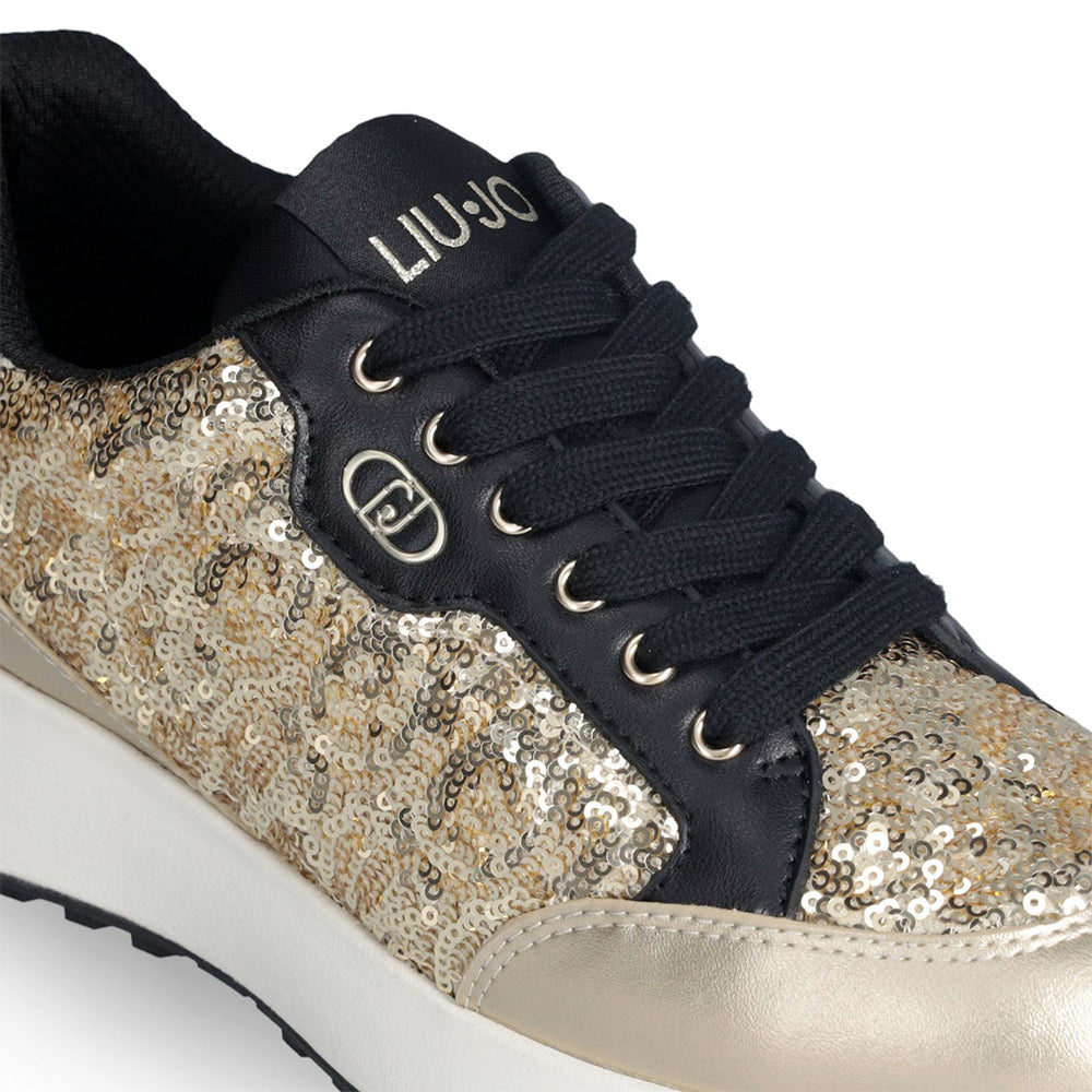Sneakers Donna LIU JO Lolo 20 in Pelle Nera e Paillettes Oro