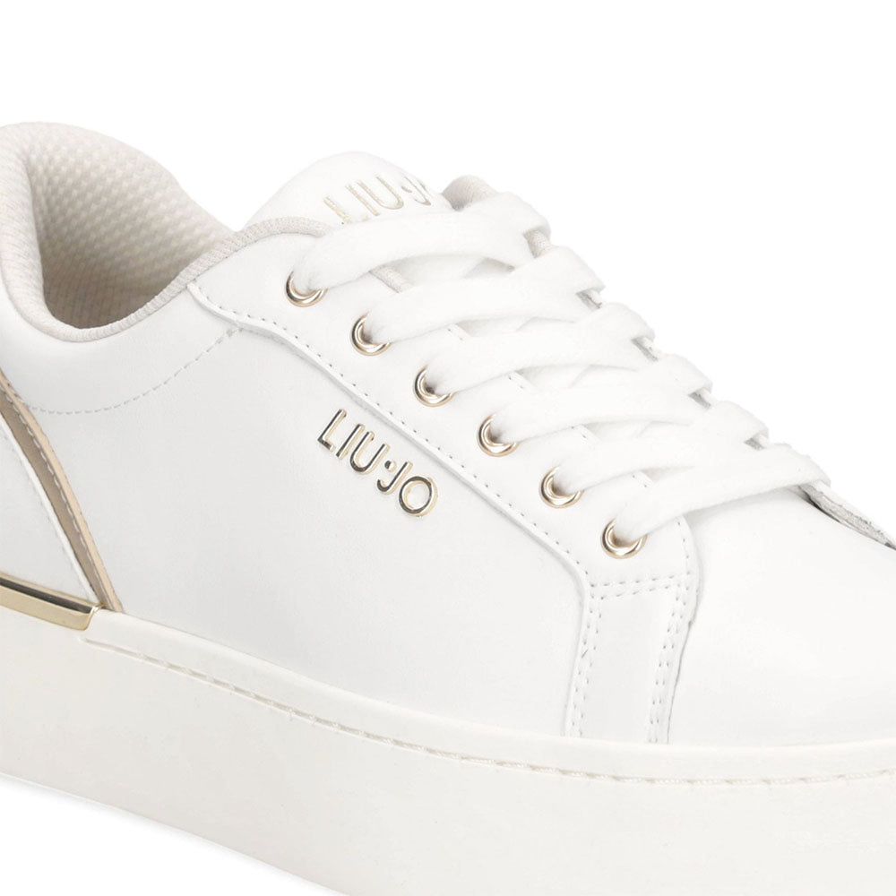 Sneakers Donna LIU JO Pretty 06 in Pelle Bianca e Inserti Oro Chiaro