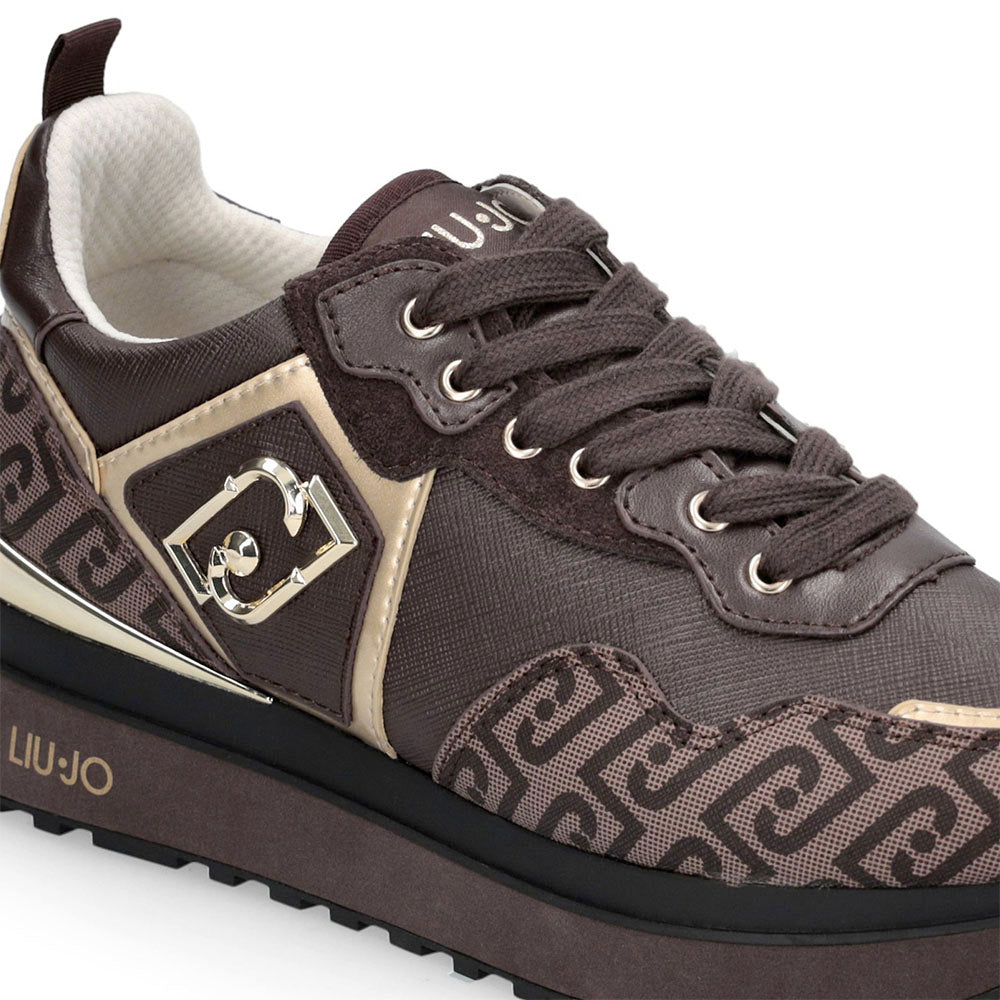 Sneakers Platform Donna LIU JO Maxi Wonder 01 stampa Saffiano con Logo Monogram color Moka