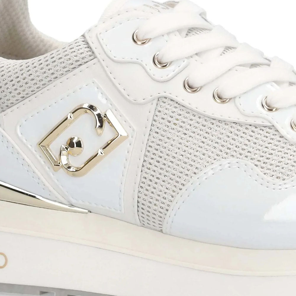 Women's White Mesh Platform Sneakers LIU JO Maxi Wonder 01 with Glitter