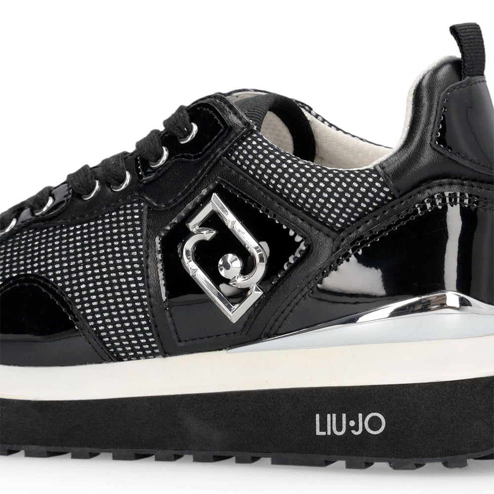 Women's Black Mesh Platform Sneakers LIU JO Maxi Wonder 01 with Glitter