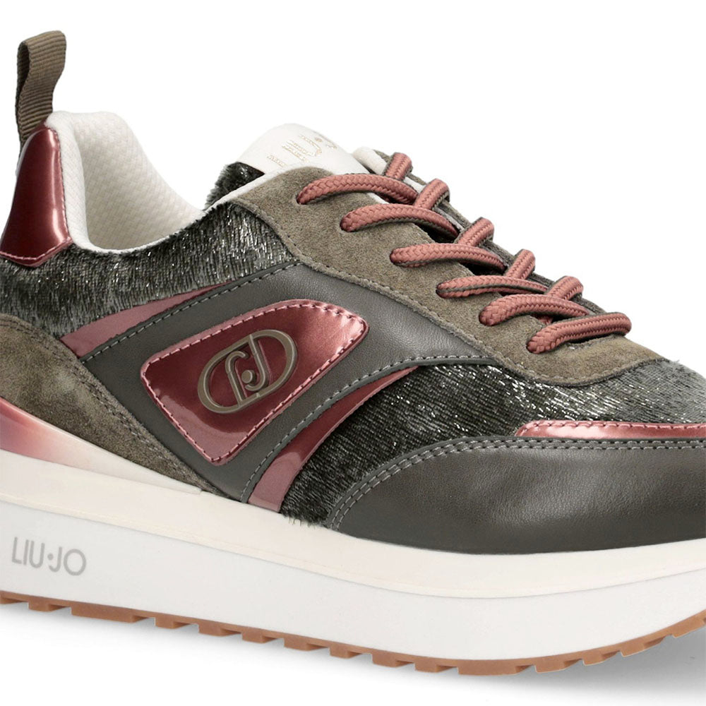 Sneakers Platform Donna LIU JO Maxi Wonder 97 in Pelle e Tessuto Effeto Velluto Verde Muschio