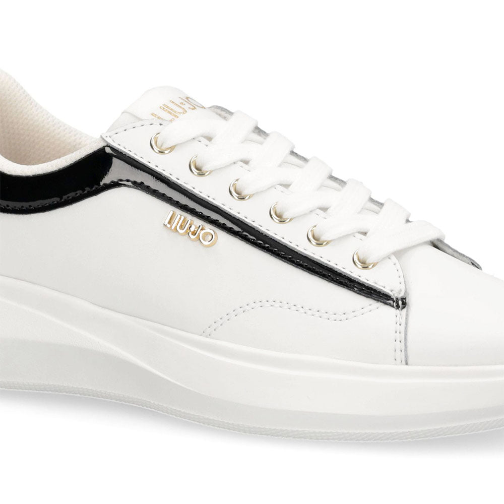 Sneakers Donna LIU JO Casper 01 in Pelle Bianca con Inserto Glossy Nero