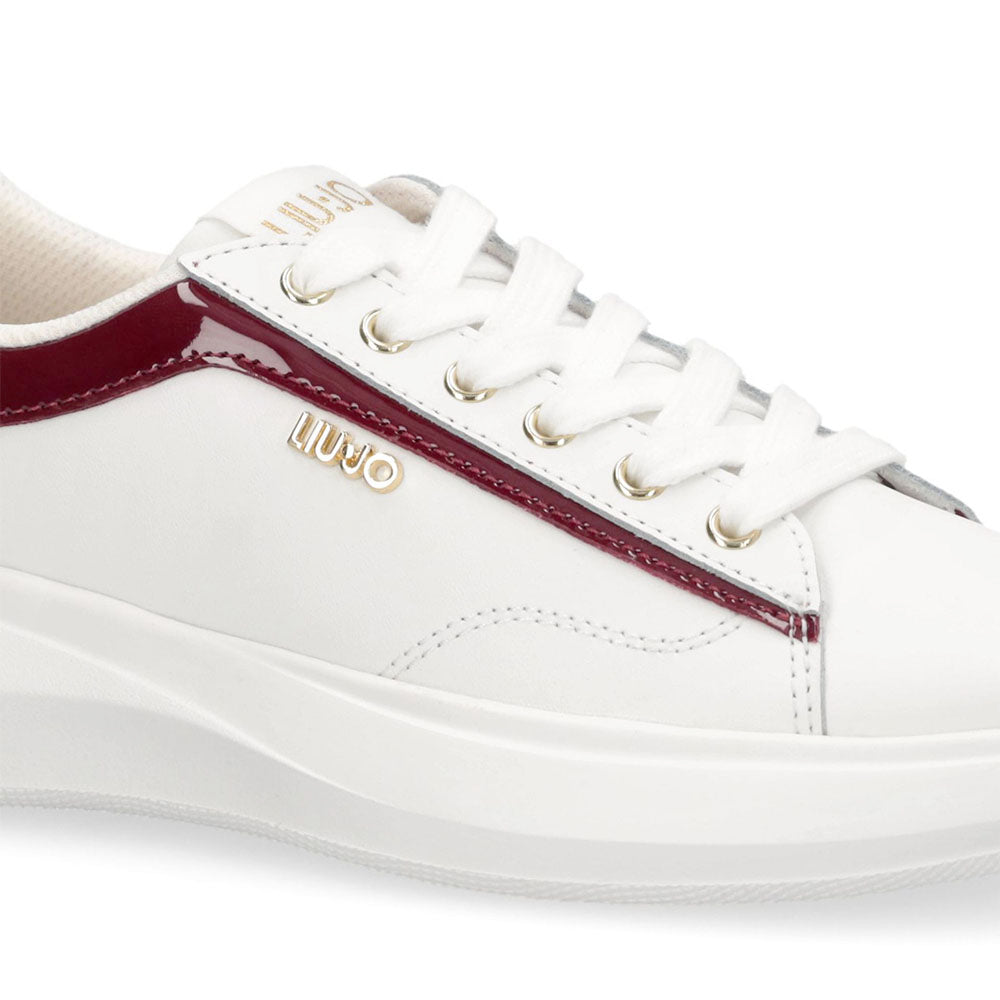 Sneakers Donna LIU JO Casper 01 in Pelle Bianca con Inserto Glossy Rosso Cherry