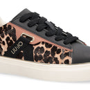 Sneakers Donna LIU JO Kiki 04 in Pelle Nera con Inserti Effetto Cavallino Leopardato